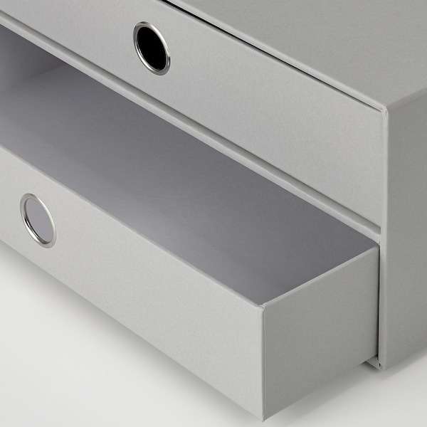 Mini commode Jordfras 2 tiroirs - carton, gris clair, 33x26 cm