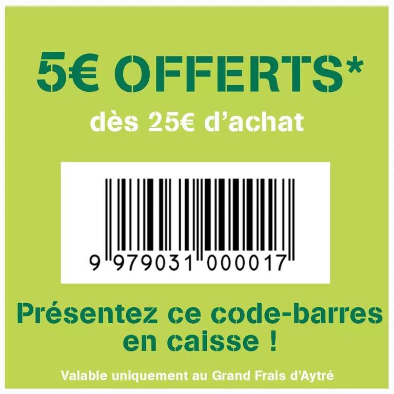 5€ de réduction dès 25€ d'achat jusqu'au 30 avril - Aytré (17)