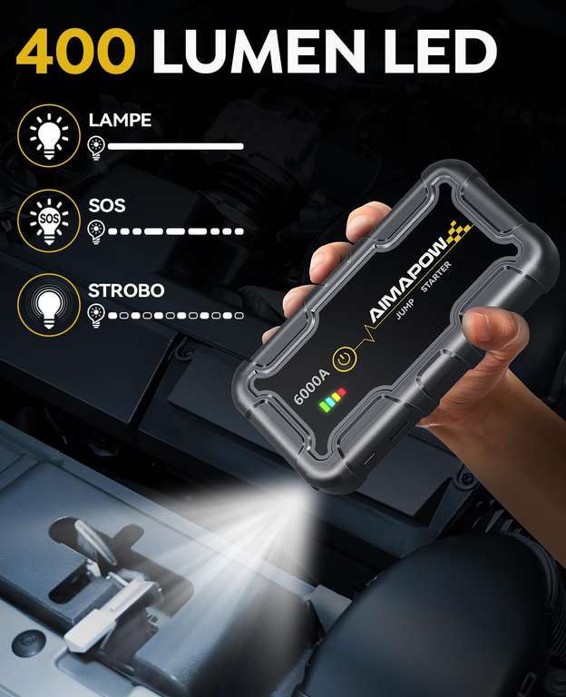 Booster Batterie Voiture 6000A NACKEO STAR02 - Démarreur 12V Puissant (jusqu'à 9L Essence/7L Diesel), Batterie Externe 20000mAh, écran LCD - 2