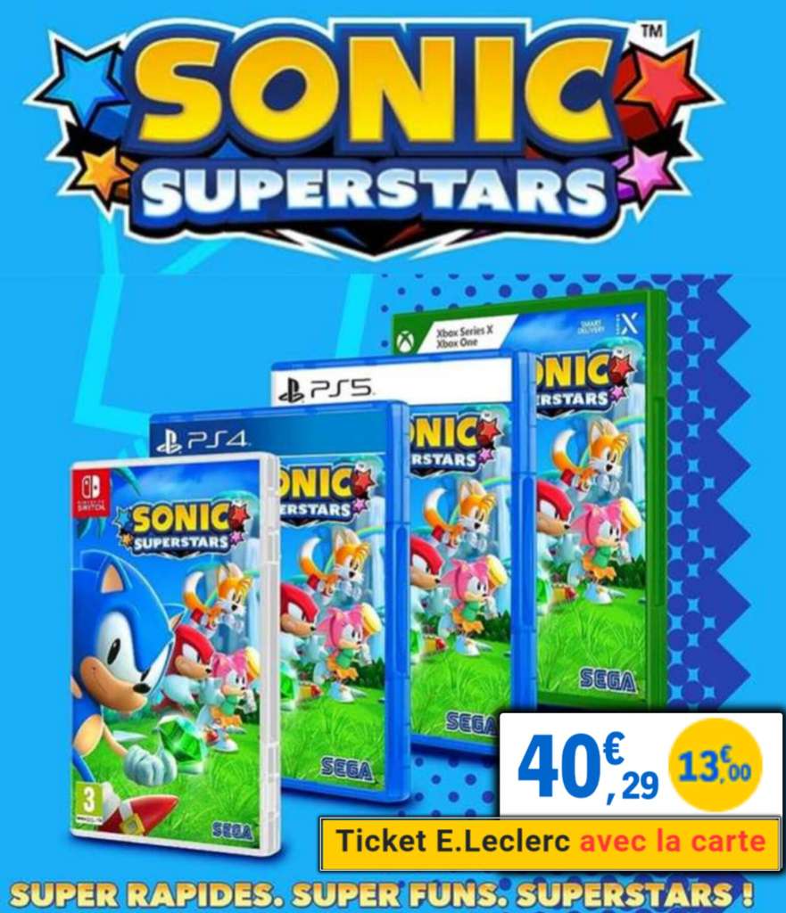 Sonic Superstars sur PS5, Nintendo Switch, PS4 (Via 13€ sur Carte Fidélité)  –