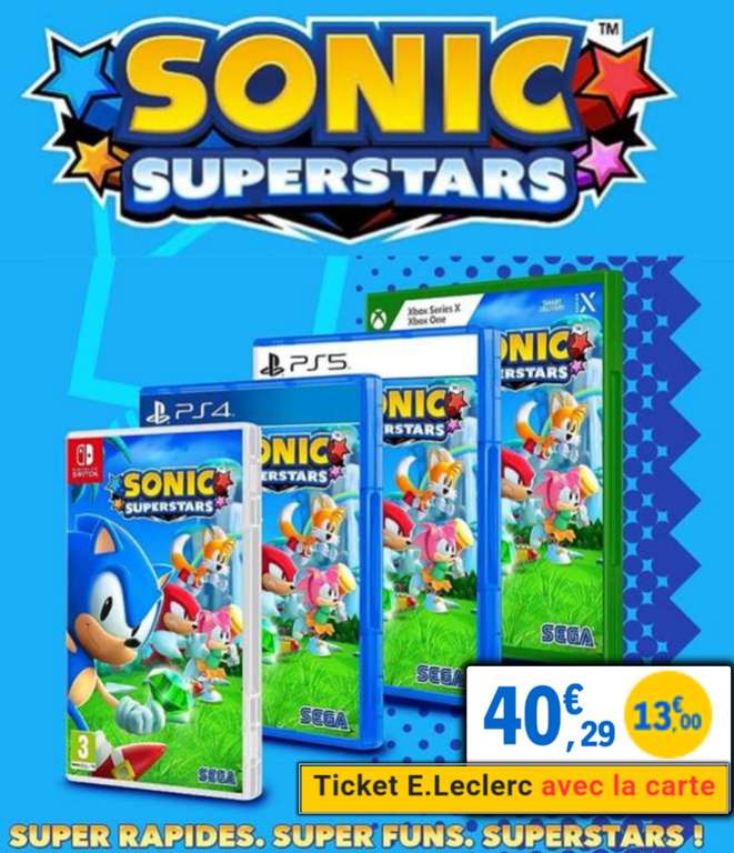 Sonic Superstars sur PS5, Nintendo Switch, PS4 (Via 13€ sur Carte