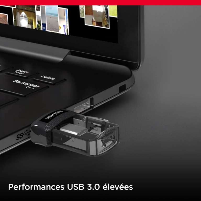 Clef USB et micro-USB SanDisk Ultra Dual USB drive m3.0 - 128 Go