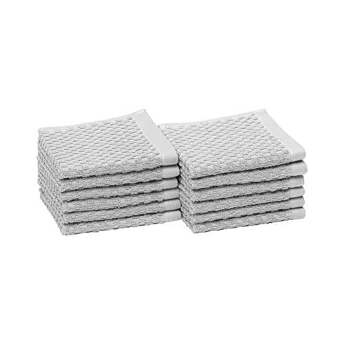Lot de 12 mini serviettes de toilette Amazon Basics - Texturées, anti-odeurs, 30 x 30 cm, Gris clair