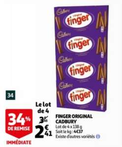 Lot de 4 boîtes de biscuit au chocolat Cadbury Finger Original - 4 x 138g