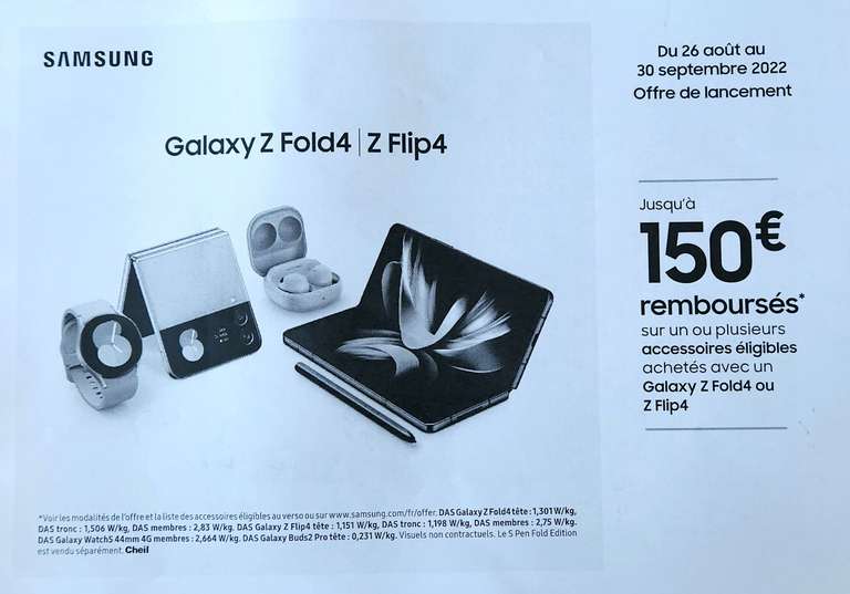 [ODR] Jusqu'à 150€ remboursés pour l'achat d'un Galaxy Z Flip 4 ou Z Fold 4 et d'un ou plusieurs accessoires Samsung éligibles