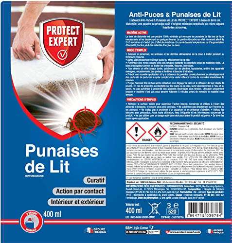 Aérosol anti punaises de lit Protect Expert PUPA400 - 400ml, 100% Naturelle