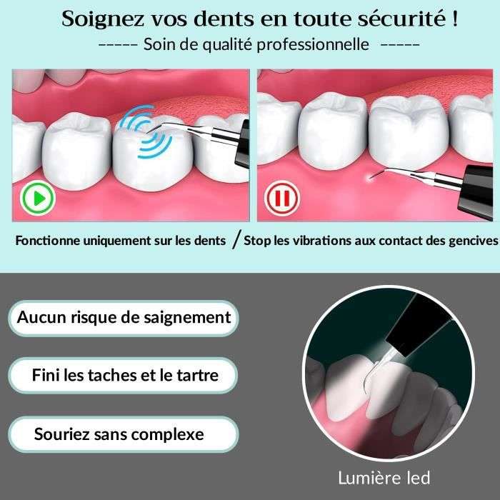 Détartreur dentaire ultrason + kit de 5 capsules blanchiment dentaire & polissage (vendeur tiers)