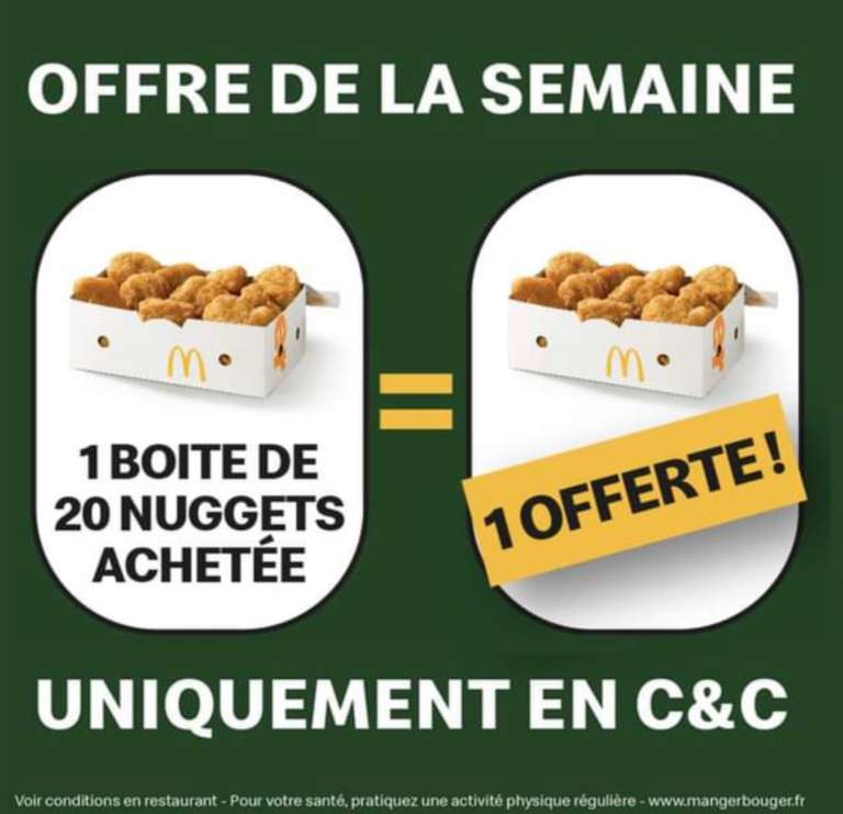 1 boîte de 20 nuggets achetée = 1 offerte en click & collect - McDonald’s Saint-Nazaire Oceanis (44)