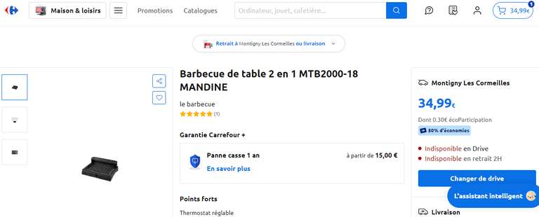 Barbecue de table 2-en-1 MTB2000-18 Mandine - Noir (17,50€ via Carte fidélité)