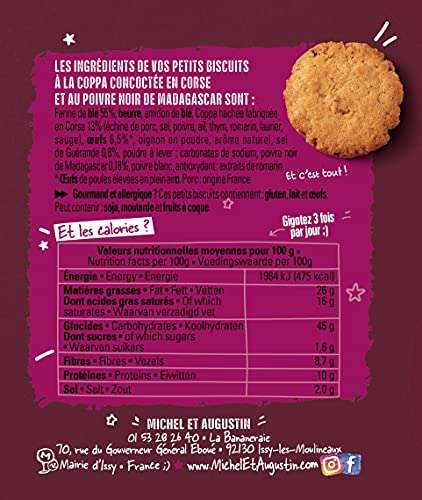 [Prime] Lot de 9 sachets de biscuits apéritifs Michel et Augustin - Charcuterie Chorizo, Coppa, Jambon de Bayonne
