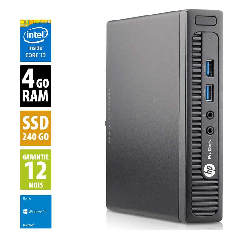 PC de bureau HP ProDesk 400 G1 USFF - i3-4160T@3.10GHz, 4 Go RAM, 240 Go SSD, Windows 10 Home (Reconditionné Grade B)