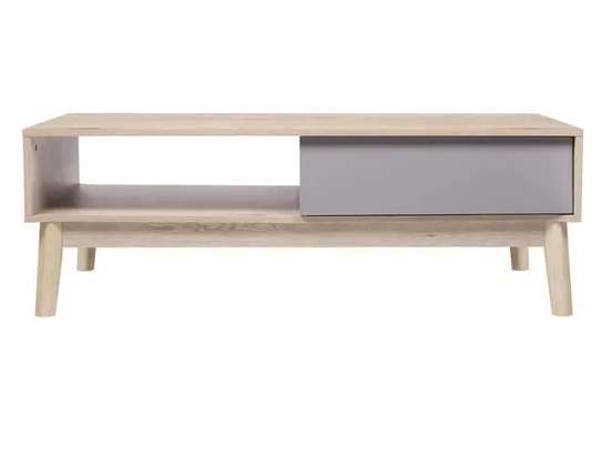 Table basse avec 1 tiroir New Sofia - Chêne et Blanc avec motifs - Scandinave - L 120 x l 60 x H 40 cm
