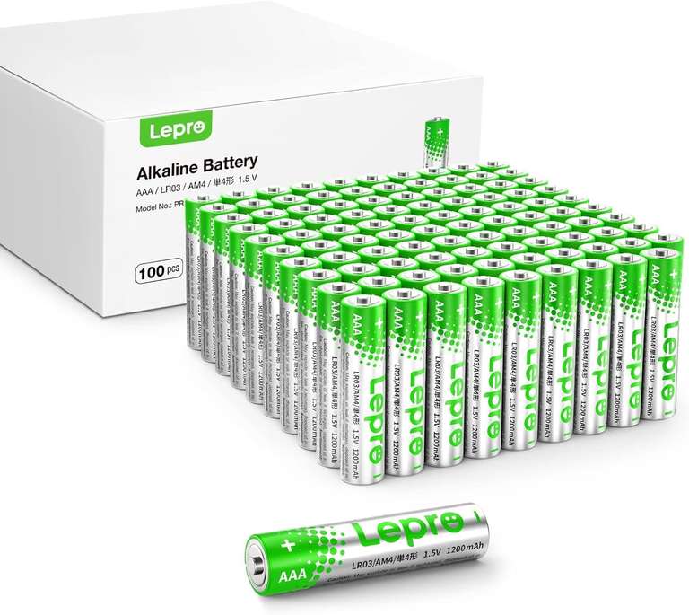 Lepro Piles Alcalines AAA - Lot de 100-1,5V LR03 Piles AAA -1200mAh -  Batteries AAA, Ultra Alcalines (via coupon - vendeur tiers) –