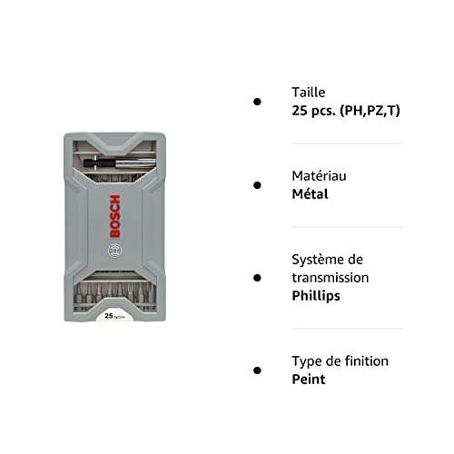 Coffrets d'embouts de vissage Extra Hard Bosch Professional - 25 pièces (PH, PZ, T-Bit, Accessoires Perforateurs et Visseuses)