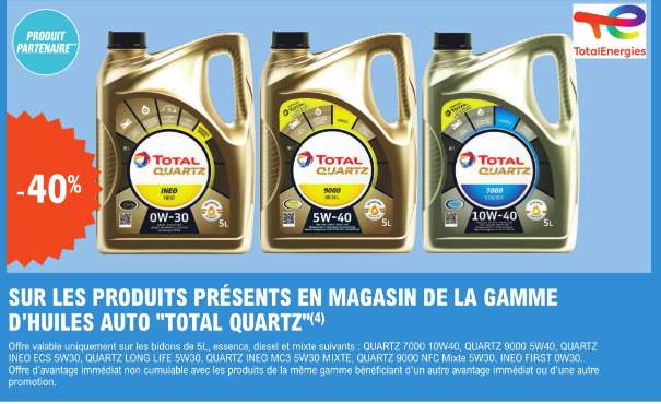 40% de réduction sur les produits de la gamme d'huiles Total Quartz (Format 5 Litres uniquement)