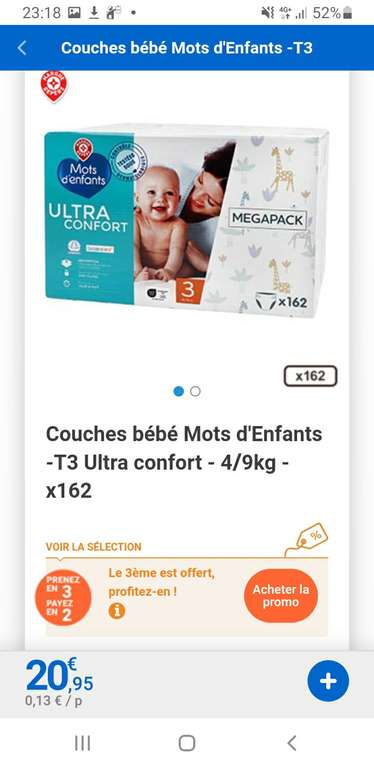 COUCHES BEBE Ultra Confort - MOTS D'ENFANTS - T3 - 4/9Kg X 162 - Drive  Z'eclerc