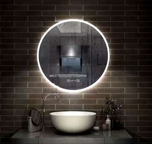 Miroir LED de salle de bain, Anti-buée, Tactile, Horloge numérique, Luminosité dimmable, 3 températures de couleur, 70x70cm (Vendeur Tiers)