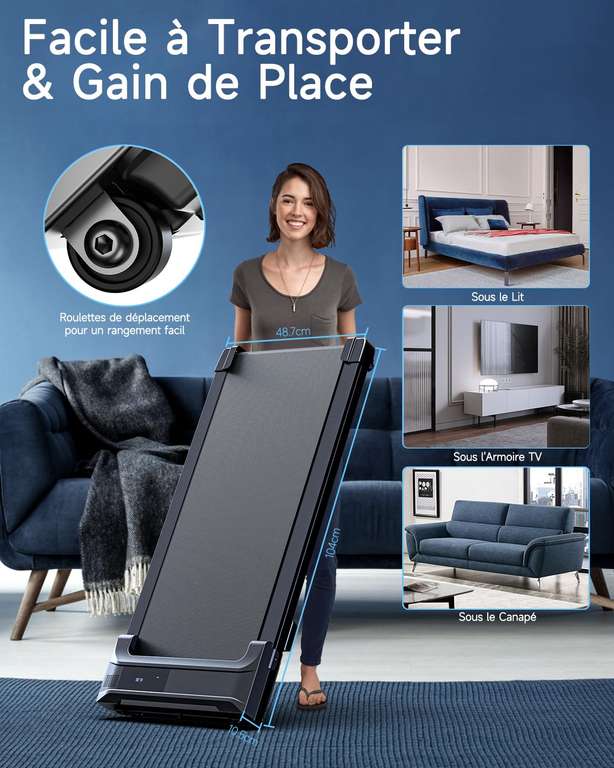 Tapis De Marche Pliable Et Silencieux Pour Bureau - 6 Km/h Max, Moteur 2.0 CV, écran LED, Télécommande, Ultra Portable 15.5 Kg