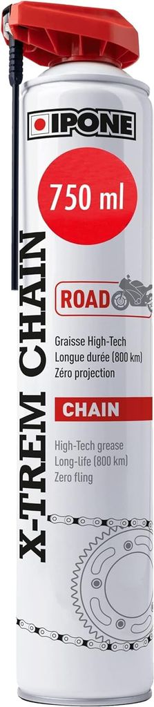 Graisse de Chaîne Ipone pour Moto de Route X-trem Road – Flacon Aérosol à Diffuseur Multi-positions 750 ml - Tenue longue durée 800 km