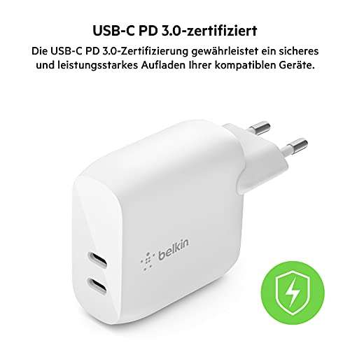 [Prime] Belkin Chargeur secteur USB-C 40 W (deux ports USB-C, 20 W par port)