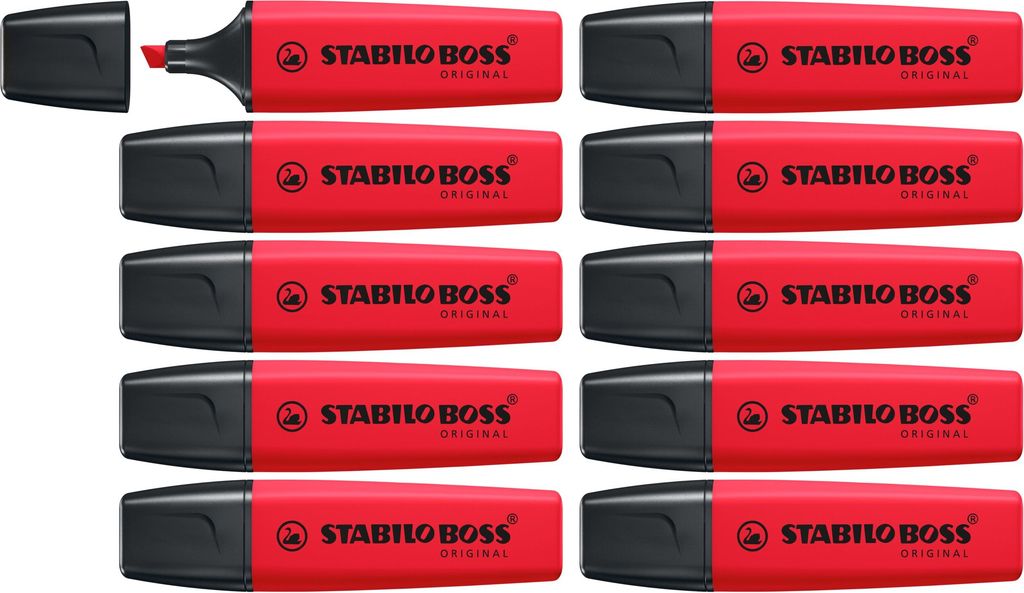 Lot x 10 surligneurs Stabilo Boss Original - fluo rouge