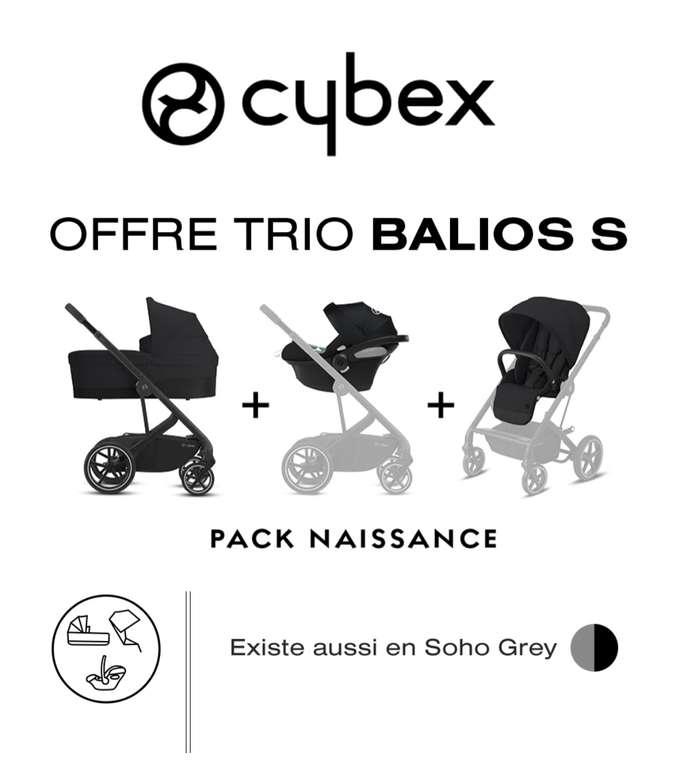 Pack Poussette 3-en-1 Balios S Lux Cybex - Gris ou Noir
