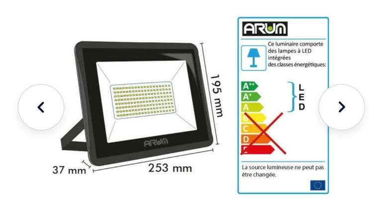 Projecteur LED Arum Lighting - 100W (9000 Lumens), IP66, Blanc chaud 3000K
