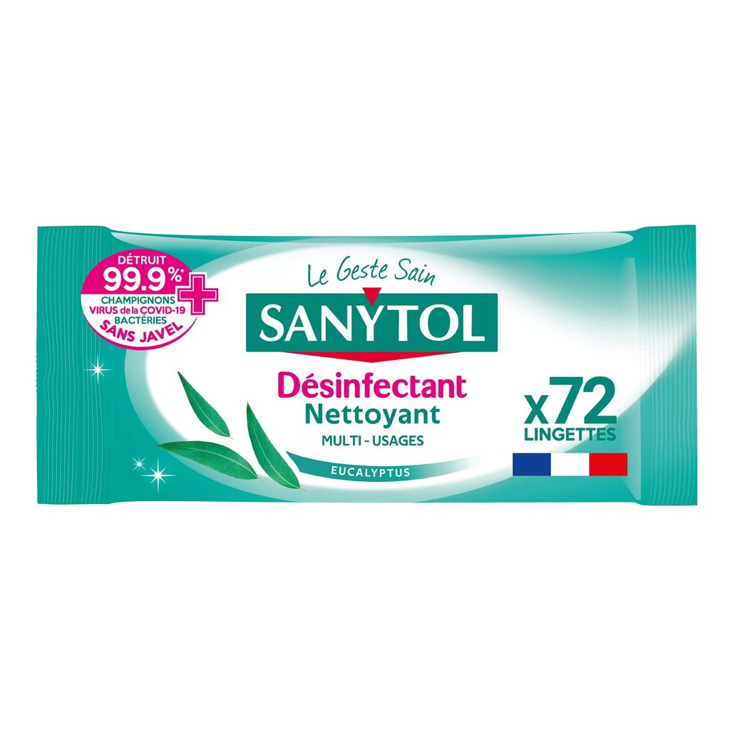 72 Lingettes Désinfectantes Multi-Usages Sanytol - parfum eucalyptus