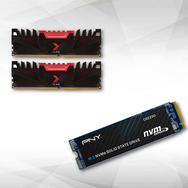 Pack SSD M.2 2280 PNY CS2230 (1 To) + Kit mémoire RAM PNY XLR8 - 16 Go (2 x 8 Go), DDR4, 3200 MHz