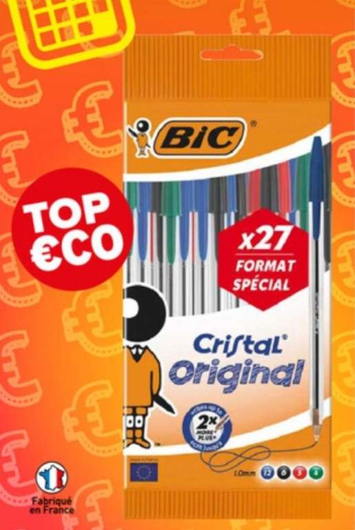 Paquet de 27 stylos bille assortis BIC Cristal (Via 1.63€ sur Carte fidélité)