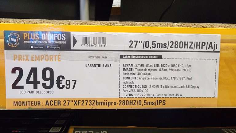 Ecran PC 27" Acer Nitro XF273Zbmiiprx - FullHD