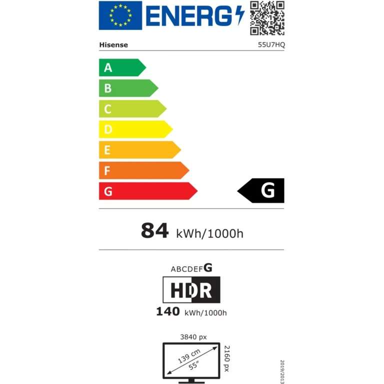 TV 55" Hisense 55U7HQ - QLED, 4K UHD, 120 Hz + 39.95€ en Rakuten Points (via ODR de 200€)