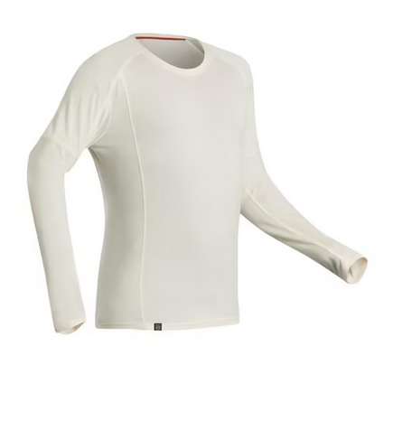 T-shirt pour Homme en laine mérinos sans teinture manche longue MT500 Forclaz - Blanc, du S au XXL