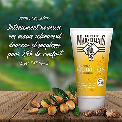 Lot de 6 crèmes mains nourrissante Le Petit Marseillais - peaux très sèches, beurre de karité, amande douce & huile d'Argan, 6 x 75ml