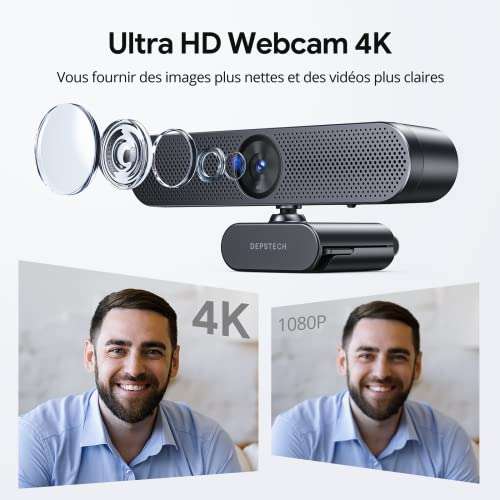 Webcam DepsTech DW50 - 4K, Autofocus Web Caméra avec Sony Sensor, Cache Webcam & Remote Control (Via Coupon - Vendeur Tiers)