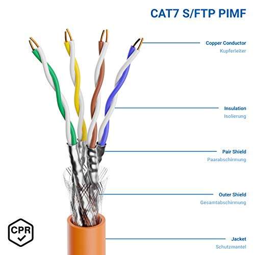 Cable réseau Deylcon - 100m, CAT.7, Cuivre Rigide S/FTP, AWG23 (Vendeur Tiers)