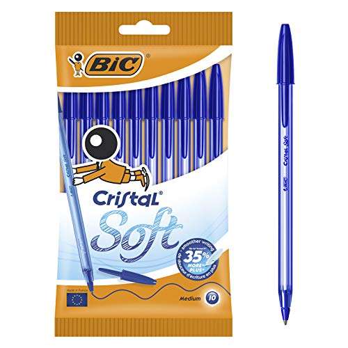 Pochette de 10 stylos-billes Bic Cristal Soft - bleu