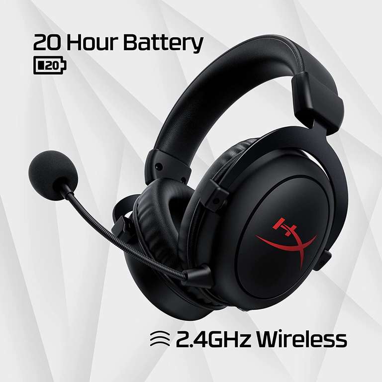 Casque Gaming fermé Sans-fil HyperX Cloud Core Wireless - Son stéréo 2.0 + DTS Headphone:X, micro amovible à supression de bruit