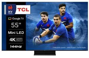 TV Qled Mini-Led 55" TCL 55C805 2023 - Jusqu'à 144Hz, Google TV, 4K UHD (via ODR 100€)