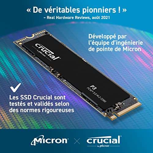 SSD NVMe M.2 PCIe 3.0 Crucial P3 CT2000P3SSD8 - 2 To, 3D NAND, Jusqu’à 3500 Mo/s