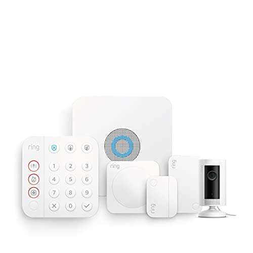 Système de sécurité Amazon Ring Alarm Kit 2ème génération (5 pièces, compatible Alexa) + Caméra Ring Indoor