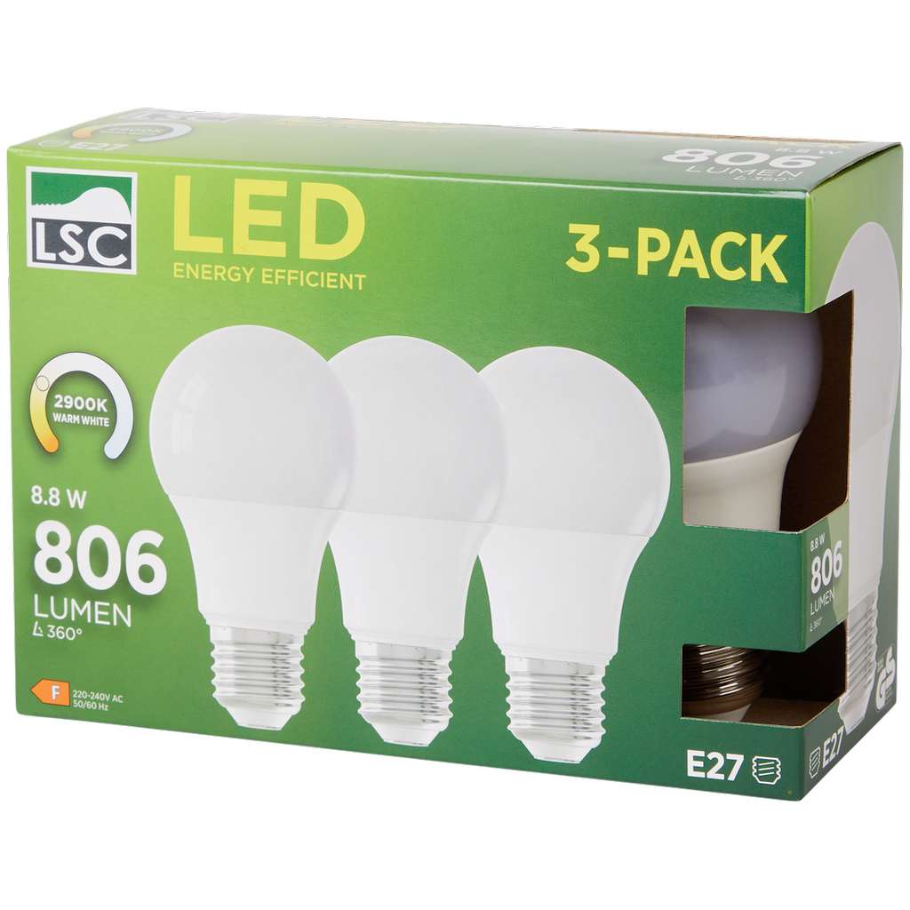 Lot de 3 Ampoules LED LSC 8,6 watts/810 lumens (E27) –