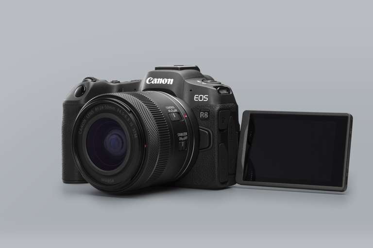 Pack Appareil Photo Hybride Canon EOS R8 Plein Format 24 Mpixels + Objectif Canon RF 24-50 mm F4.5-6.3 is STM