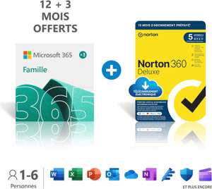 Abonnement de 15 mois à Office 365 Famille + Norton 360 Deluxe (Dématérialisé)