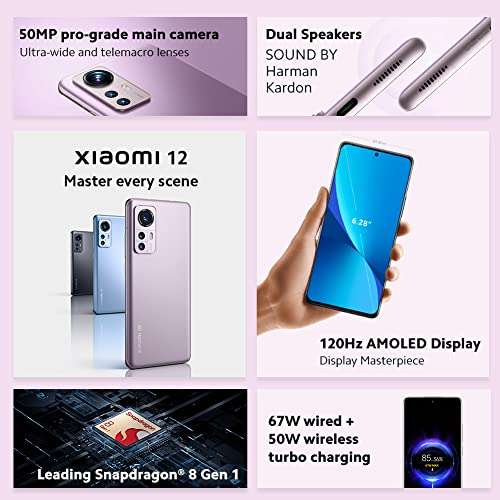 Smartphone 6,28" Xiaomi 12 2201123G, Écran AMOLED 120 Hz, Snapdragon 8 Gen 1, RAM 8 Go, 128 Go, Triple caméra, 4500mAh, Bleu