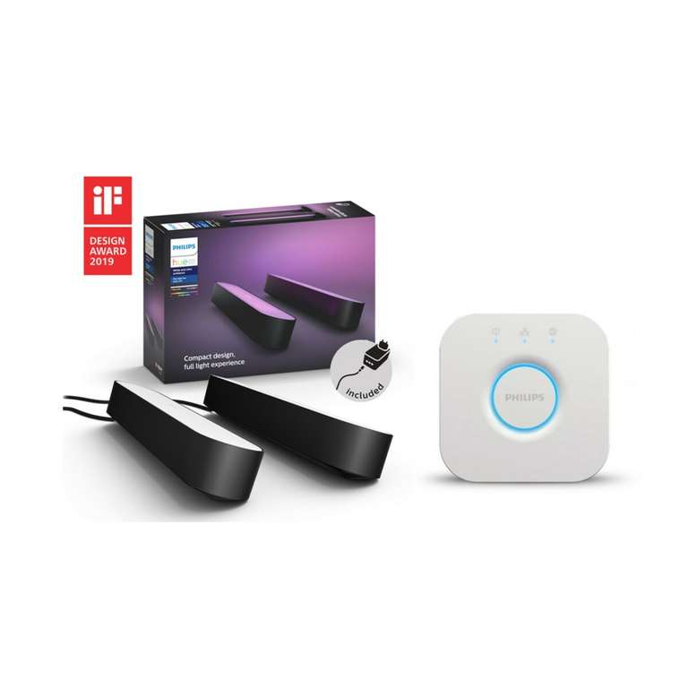 Pack Philips Hue : 2 Barres lumineuses Play White & Color Ambiance (Blanc  ou Noir) + Pont de connexion –