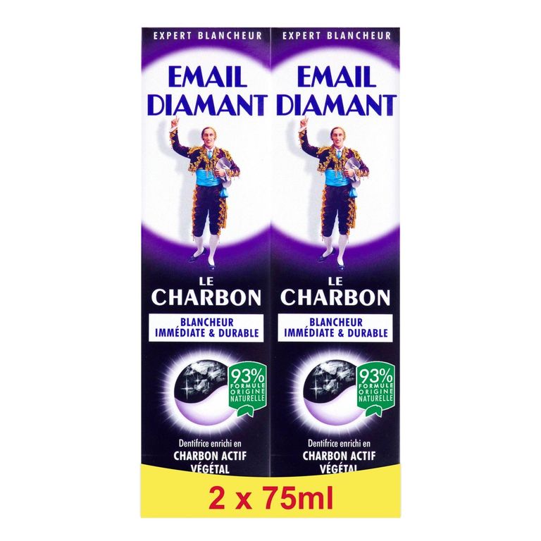 Lot de 2 Dentrifices Blanchissants Email Diamant Le Charbon - 2 x75 ml, Blancheur immédiate, Longue durée & Haleine Fraîche — promo Tech
