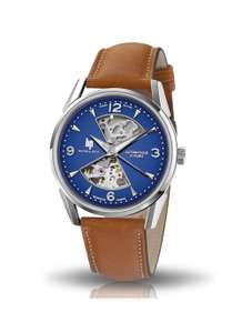 Montre LIP Homme Himalaya - 40 mm, sablier, Cadran bleu bracelet cuir brun (danielgerard.fr)