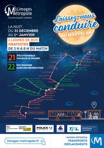 Lignes de bus gratuites pendant la nuit du Nouvel an 2024 - Limoges Métropole (87)