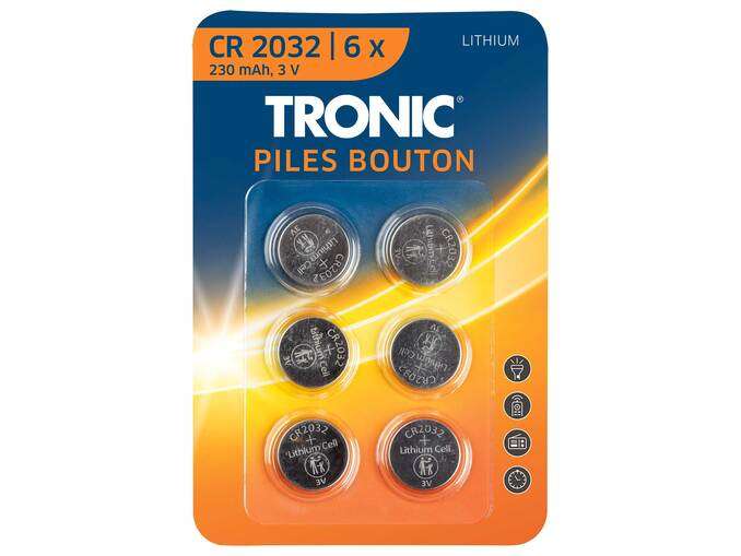 Lot de 6 Piles bouton Lithium CR 2032 Tronic (autres modèles disponibles en magasin)